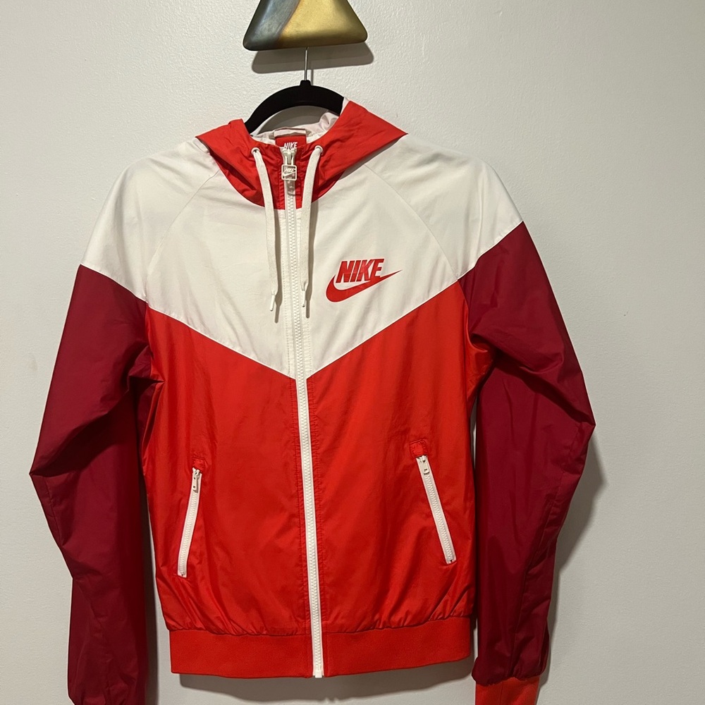 Nike Red and White Windbreaker Jacket